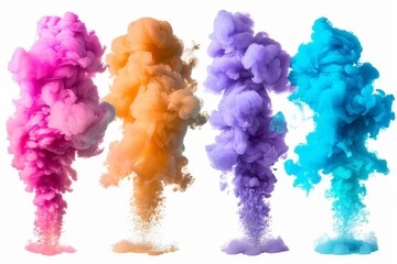 Fototapeta premium From the middle of the bluish-pink smoke, white clouds erupt, fly up and mix with the total mass.. Beautiful simple AI generated image in 4K, unique.