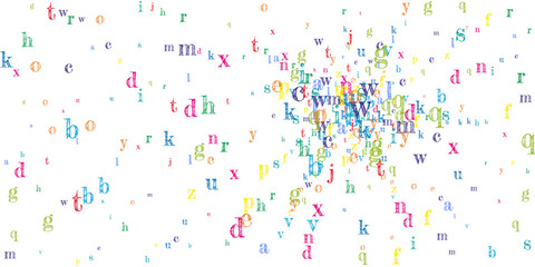 Scattered letters of latin alphabet. Colorful