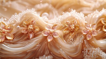 Fototapeta premium A close-up of a dress adorned with flowers on its back and pearls on the skirt's bottom