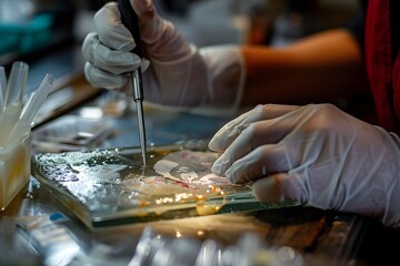 Fototapeta premium Scientist Conducting Laboratory Experiment with Precision Tools