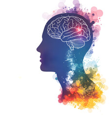 Obraz premium Stylized 2D illustration of a human profile and brain