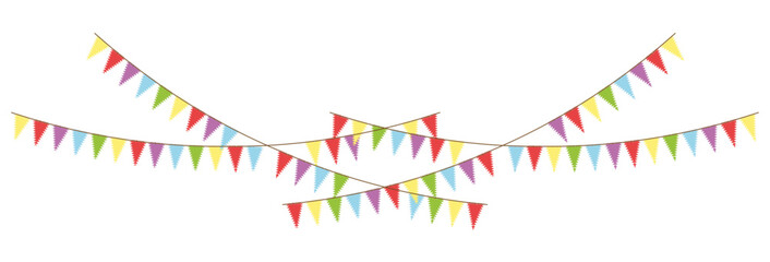 Collection of colored garlands and bunting Flags. Editable Vector illustration isolated on white background.