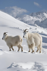 Naklejka premium mountain goat in the snow