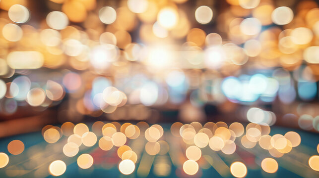 Abstract and Blurred Bokeh Background of a Casino with Poker Chips. - Defocused Backdrop. 