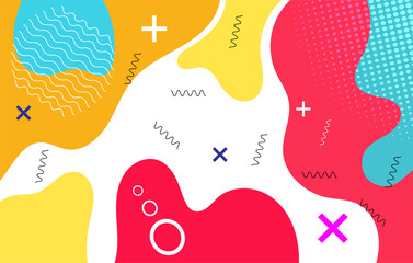 Fototapeta premium Colorful Abstract Cartoon Color Splash Background Childish playground. Geometric Vector Kid Design for Banner, Wallpaper, Poster
