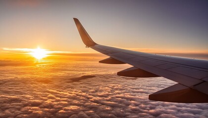 夕焼けの空を飛んでいる飛行機