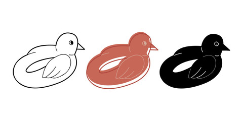 Inflatable ring of different colors in the shape of a bird. Doodle clip art for your projects.