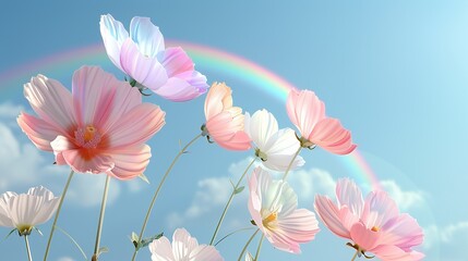 Obraz premium Abstract background of colorful nature scenes with vibrant floral patterns showcasing a spectrum of hues capturing the essence of a rainbow sky scene in a beautifully vivid display of colors