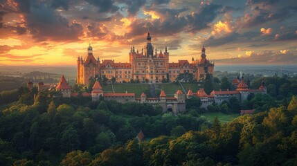 Fototapeta premium Majestic Castle on Hilltop at Dusk - Grand Historical Setting with Dramatic Sky | Photography with Sony A7R III and 24-70mm f/2.8 Lens