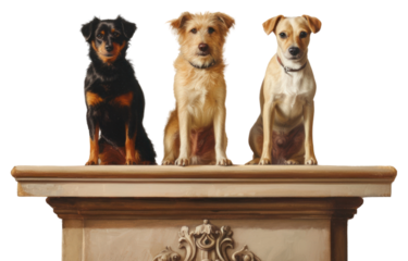 PNG Three adorable dogs standing proudly on a contest podium painting pet mammal.