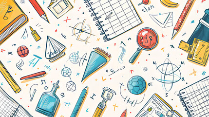 Explore school supplies like notebooks, pencils, pens, and textbooks. Learn science, math, and other subjects through fun drawings and activities.