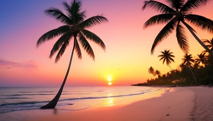 Landscape of paradise tropical island beach sunset