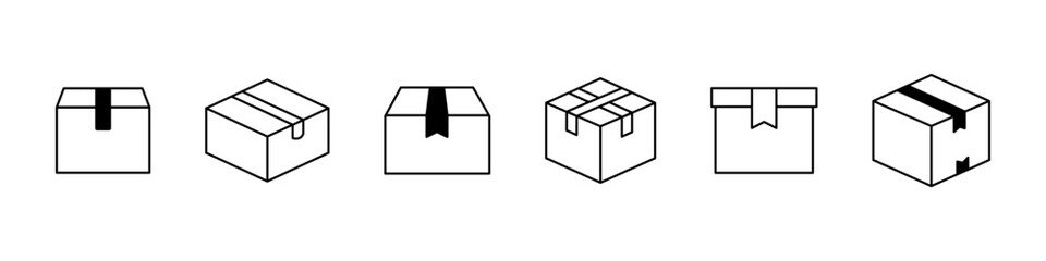 Box icon. Cardboard sign. Package vector set. Parcel delivery isolated on white background.
