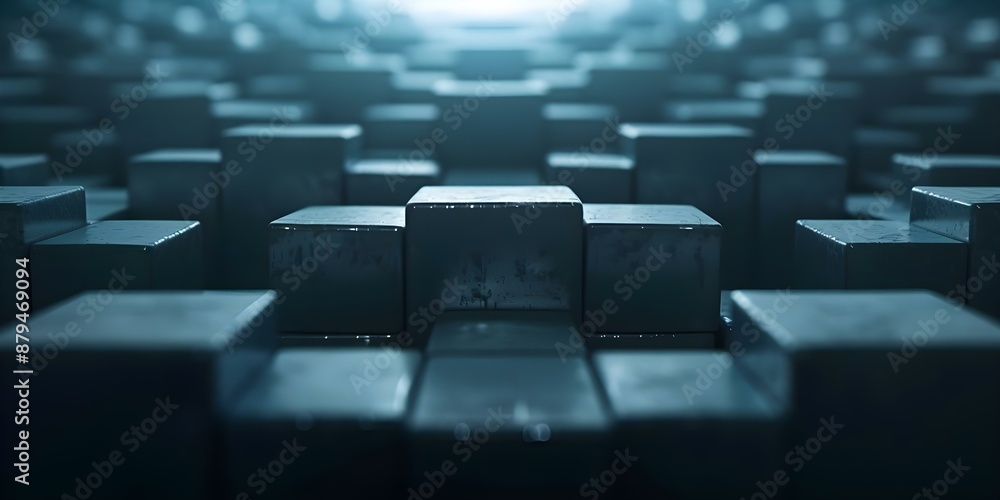 Poster polygonbased animation illustrating tech startup growth through geometric shapes representing milest