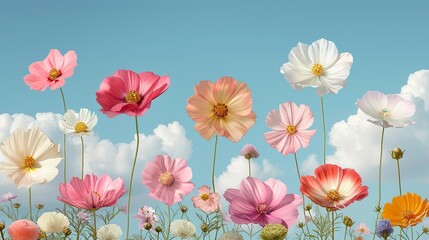 Obraz premium Abstract background of colorful nature scenes with vibrant floral patterns showcasing a spectrum of hues capturing the essence of a rainbow sky scene in a beautifully vivid display of colors