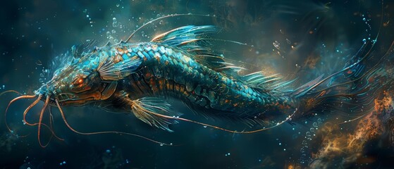 Aquatic alien with fins and gills, underwater extraterrestrial
