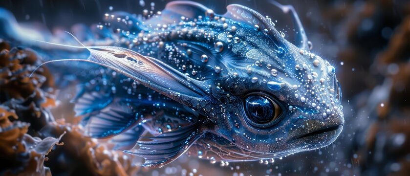 Aquatic alien with fins and gills, underwater extraterrestrial