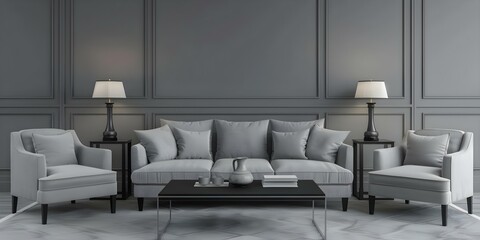 3D rendering of modern luxury living room in American hotel style. Concept 3D Rendering, Modern Luxury Living Room, American Hotel Style