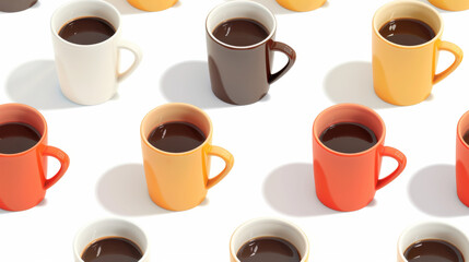 Pattern of coffee cups isolated on white background