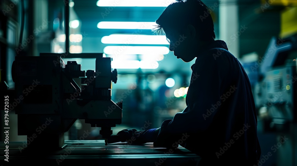 Aufkleber silhouette of a worker operating a cnc machine in an industrial setting