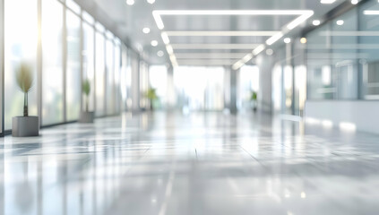 Fototapeta premium Modern, spacious office lobby with ample natural light, sleek design, and large windows, offering a bright and professional atmosphere.
