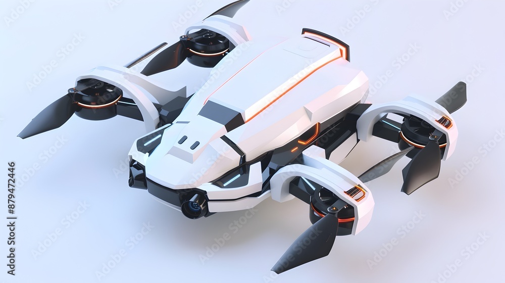 Poster sleek futuristic drone in white with 3d isometric rendering