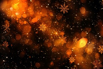 Abstract golden christmas background with snowflakes falling and sparkling, creating a festive atmosphere