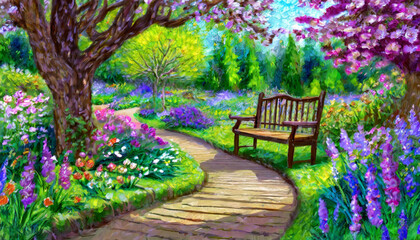 beautiful spring landscape oil painting