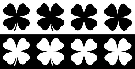 Obraz premium Luck Sign. Shamrock Icon Black and White. Clover Icon Set. Shamrocks Icon. Leaf Clover. Irish Symbol. Vector Illustration. Vector Graphic.