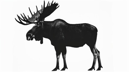 A detailed and realistic side view of a moose displaying its large antlers and distinctive features, perfect for wildlife and nature themes.