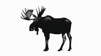 Fototapeta premium An illustration in a black and white realistic style depicting a moose in a side view, highlighting the animal's physical characteristics and strength.