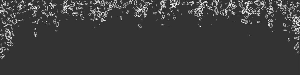 Scattered numbers. White chalk digits flying