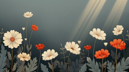 Abstract background of colorful nature scenes with vibrant floral patterns depicting sunlit meadows where the grass and flowers are illuminated in a bright and cheerful manner Illustration, Image, ,