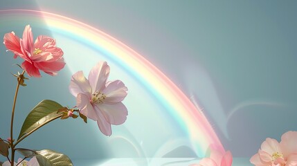 Abstract background of colorful nature scenes with vibrant floral patterns featuring rainbow sky scenes where the sky is filled with a spectrum of colors creating a magical atmosphere Illustration,