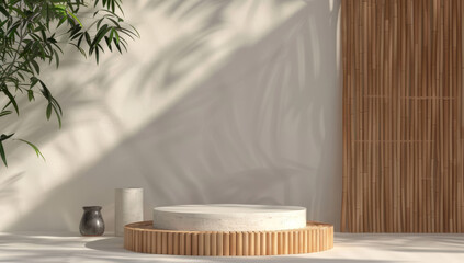 Minimalist Bamboo Podium with clean design. Ideal for product presentations, interior decor, and eco-friendly concepts.