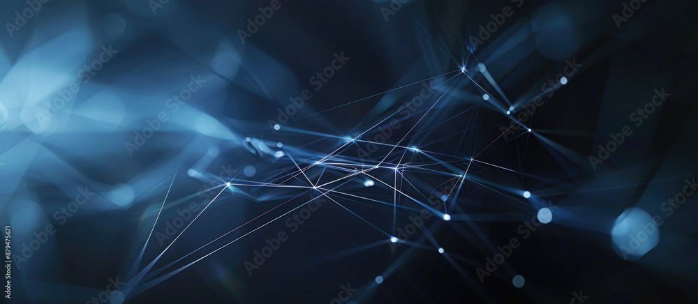 Poster abstract network connection background on dark background. lines with glowing dots. digital communic
