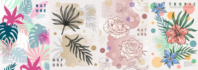 Exotic plants colorful set flyers