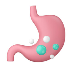 Stomach and acid reflux 3D cartoon illustration.