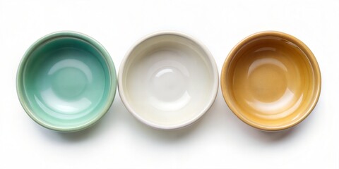 set of empty ceramic bowls on a white background