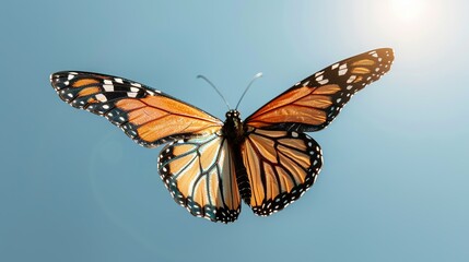 Butterfly wings displaying vivid colors and intricate patterns as they flutter gracefully in the sunshine Illustration, Image, , Minimalism,