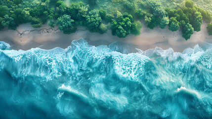 Creative Aerial panoramic View. Waves of water of the river and the sea meet each other during high tide and low tide. Beautiful natural background at the summer time
