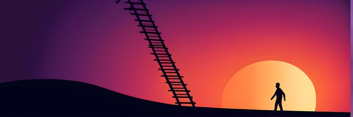 vector illustration of a person going upstairs as symbol for self growth and personal development