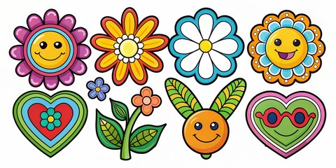 cartoon illustration of cute flowers and flowers set. happy valentines day card