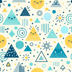 Simple vector pattern for kids, geometry form in yellow and blue colours, seamless pattern for boy
