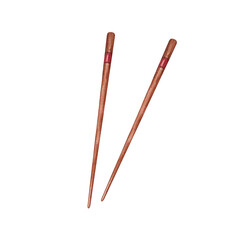 Pair of wooden chopsticks. Asian cuisine clip art. Hand drawn watercolor illustration isolated from background. Rustic utensil for organic market produce packaging designs. Tableware for rice dishes