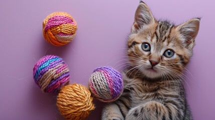 toys for cats on purple background pet shop banner design flat lay top view,illustration