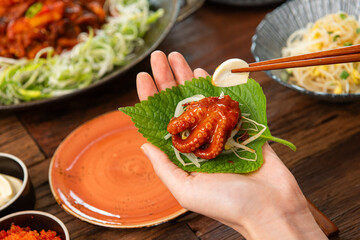 Stir-fried spicy webfoot octopus