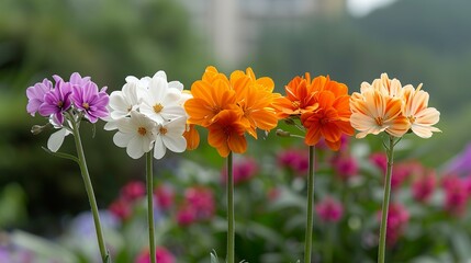 Gardens in full bloom with a variety of colorful flowers showcasing the splendor and diversity of nature Illustration, Image, , Minimalism,