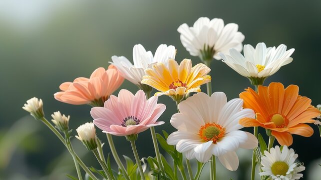 A colorful garden in full bloom with a variety of flowers showcasing nature's palette and the joy of gardening Illustration, Image, , Minimalism,