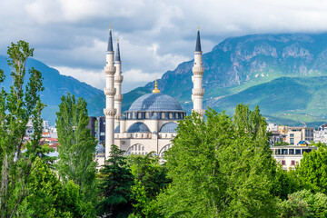 A view across the treetops in central Tirana, Albania in summertime